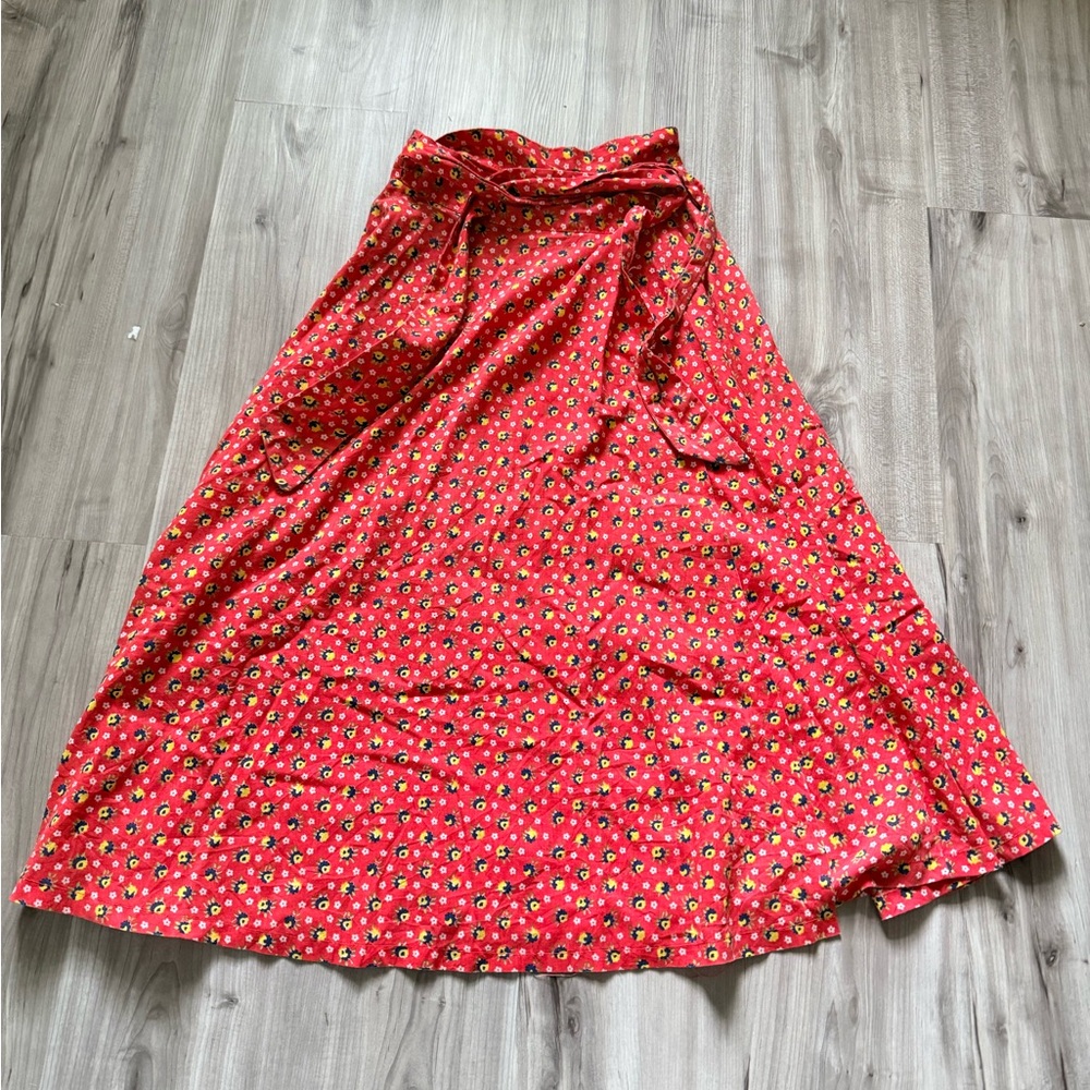 Floral Red Maxi Skirt- wrap around
